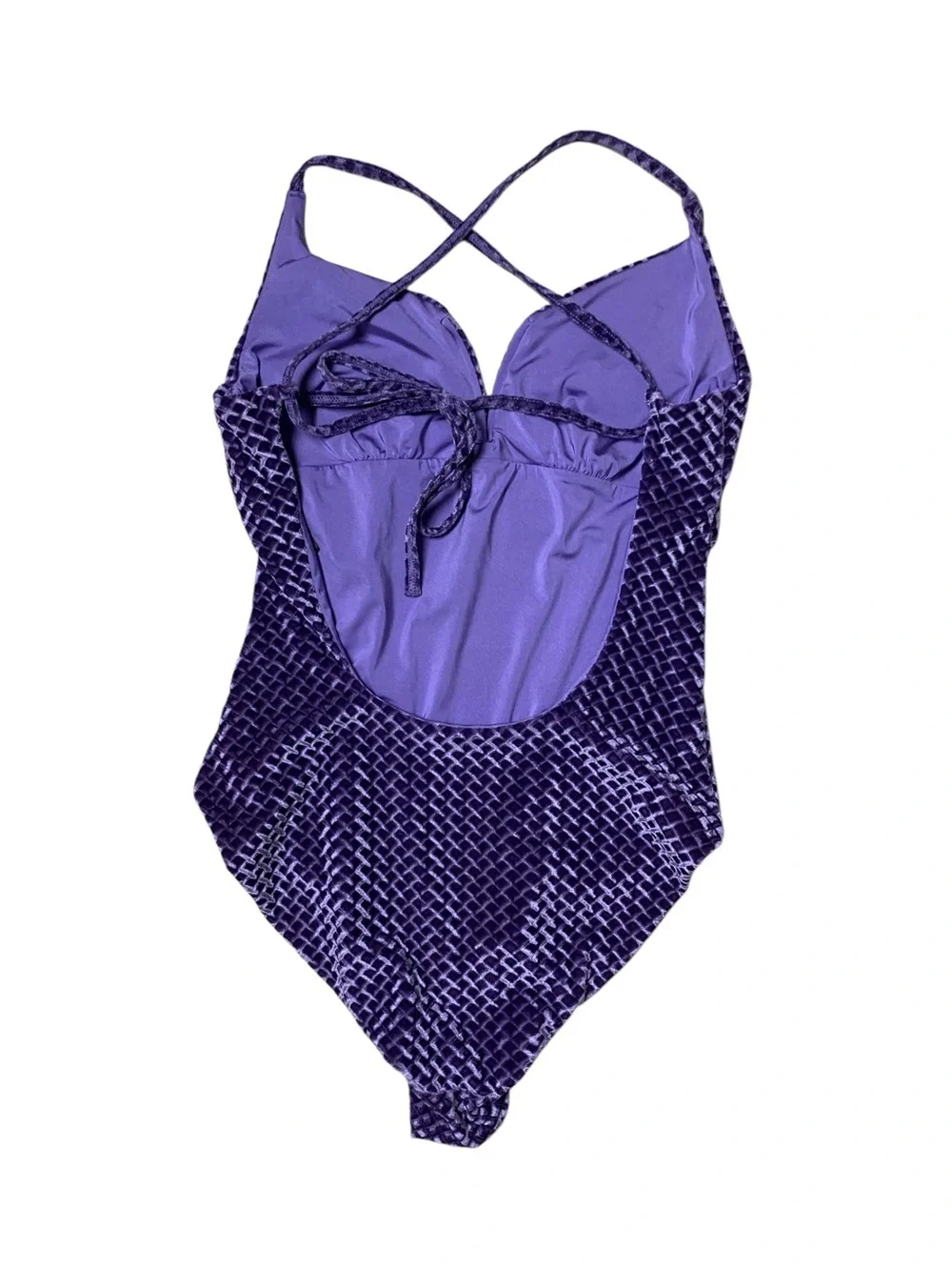 Onia Purple Velvet Textured One Piece Swimsuit Criss Cross Back XS‎